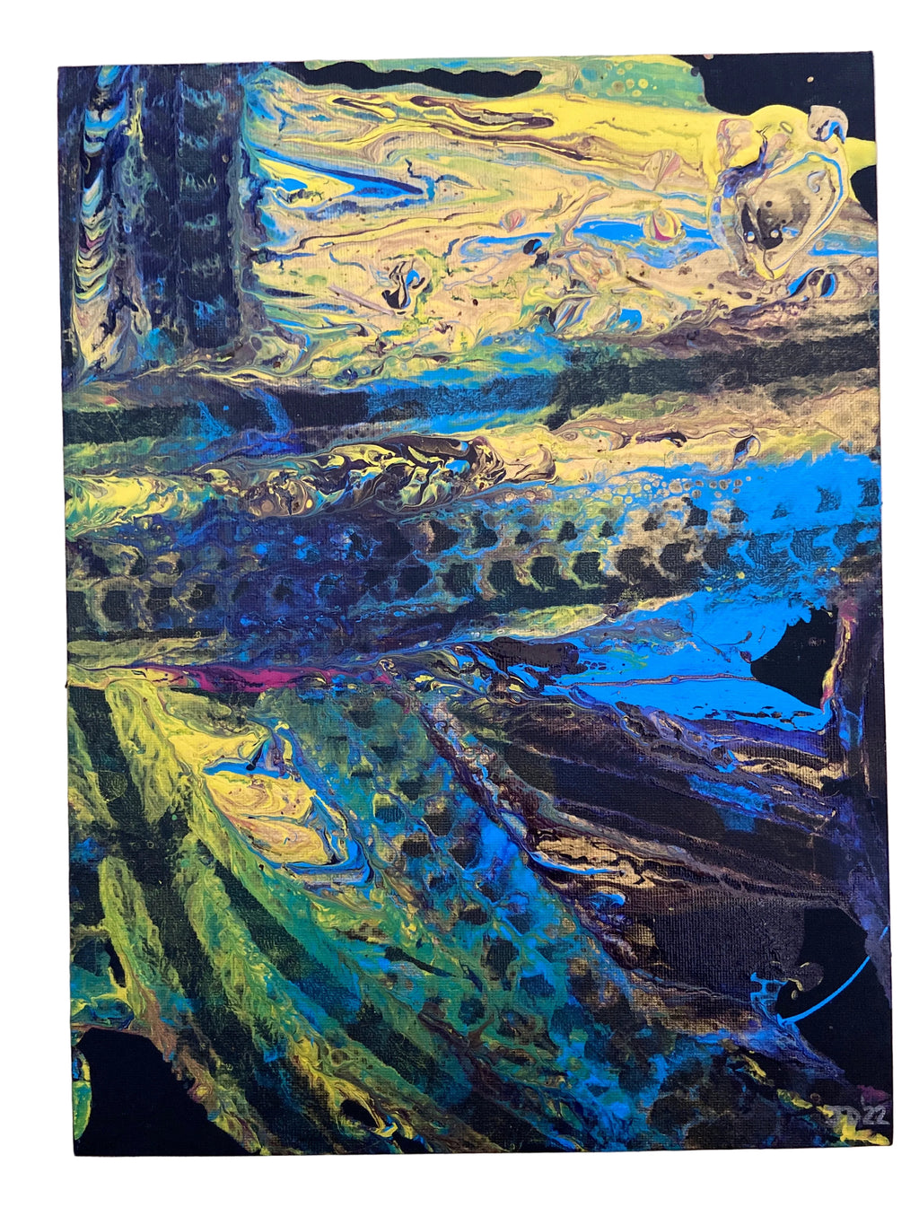 Abstract painting with vibrant colors on canvas board